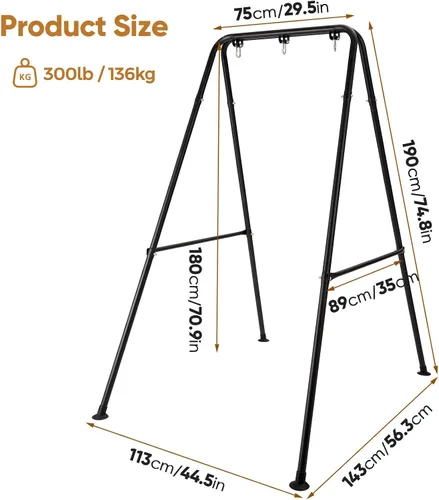 Vista 5 de Solo soporte para silla de hamaca, soporte de hamaca plegable resistente, capacidad de 300 libras, marco de hamaca portátil para interiores