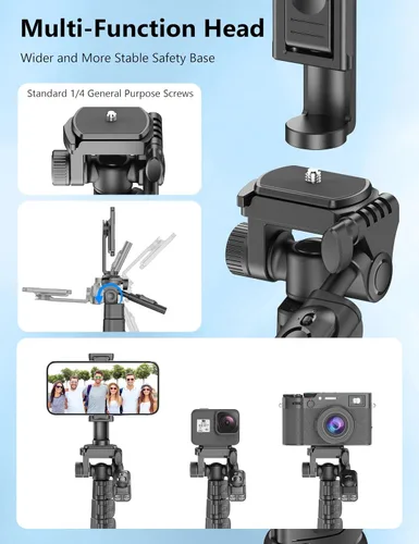 Vista 7 de Trípode de teléfono de 72 pulgadas y palo para selfie, soporte extensible para teléfono celular con control remoto desmontable y soporte