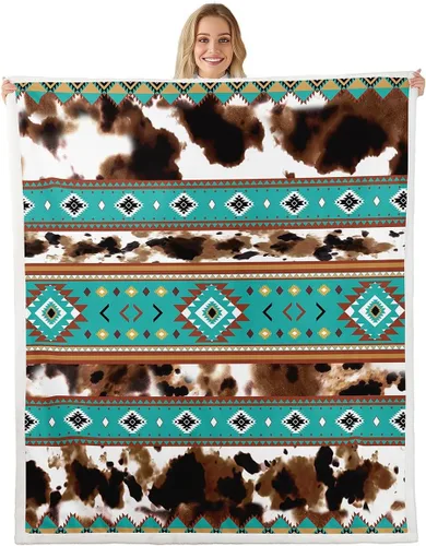 Vista 10 de Manta de vaquero occidental, manta de lana para niños y niños, del suroeste de Estados Unidos, decoración de habitación de adultos, diseño tribal