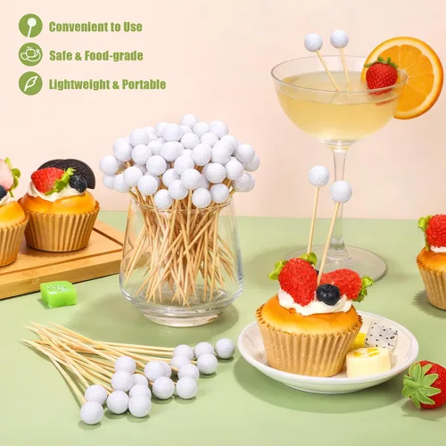 Vista 4 de Aodaer 120 palillos de cóctel de golf, palillos de dientes con temática de golf de 4.72 pulgadas para aperitivos, sándwich de frutas desechables