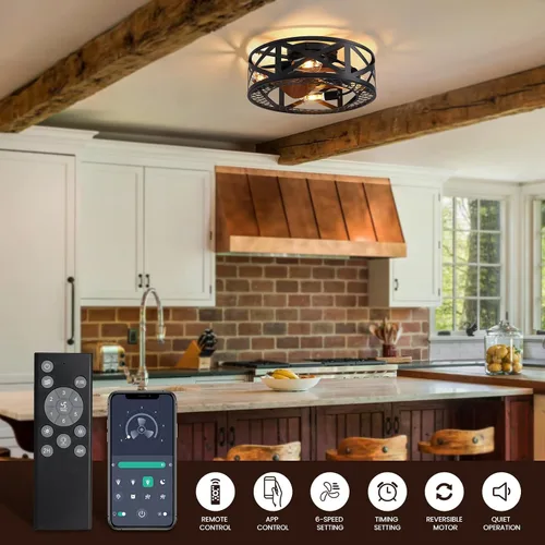 Vista 2 de Ventiladores de techo enjaulados de 20 pulgadas con luces, moderno ventilador de techo regulable con control remoto de luces, ventilador de techo