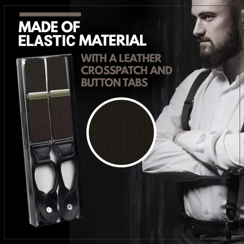 Vista 5 de Hold'Em 1 de rayas elegantes y tirantes sólidos para hombre, extremo de botón ajustable de cuero con parte trasera en Y