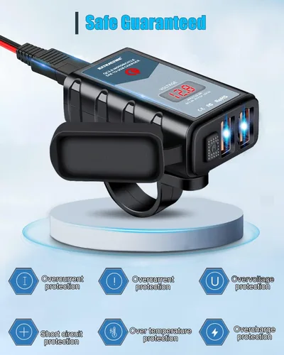 Vista 5 de EXTRACTME Cargador USB de motocicleta de 6.8 A, carga rápida 3.0 Dual USB Cargador de teléfono para motocicleta con voltímetro e interruptor