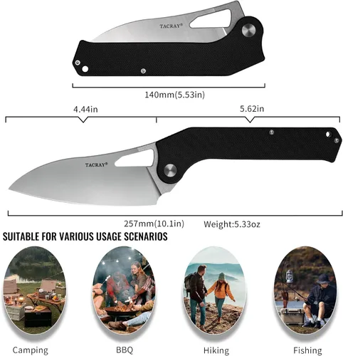 Vista 7 de TACRAY Navaja de Cocina Plegable, Cuchillo de Chef de 4.4" Plegable para Acampada con Cuchilla de Acero Inoxidable 10cr15mov, Mango de G10