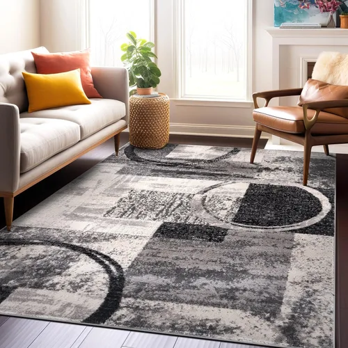 Vista 15 de Rugshop - Alfombra contemporánea con diseño abstracto de círculos, alfombra con respaldo de yute para entrada, cocina o habitación pequeña, marrón