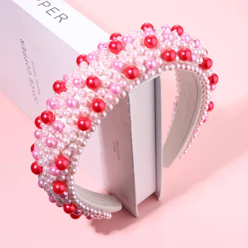 Vista 3 de Diademas de cristal para mujer, diadema acolchada de perlas para el día de San Valentín, con diamantes de imitación y perlas de imitación