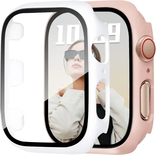 Vista 32 de JR.DM - Juego de 2 fundas de policarbonato duro de 38 mm con protector de pantalla de vidrio templado HD para Apple Watch Series 3/2/1, protector