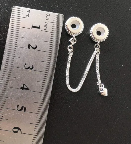Vista 5 de ABAOLA - Dije con cadena de seguridad, con corazón de plata de ley 925, compatible con pulseras y collares Pandora
