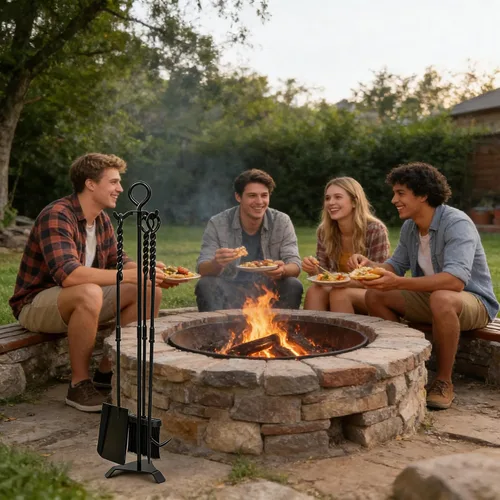 Vista 7 de Juego de herramientas para chimenea de 30 pulgadas, 4 piezas de accesorios de chimenea de acero al manganeso resistente, diseño de cuerda trenzada
