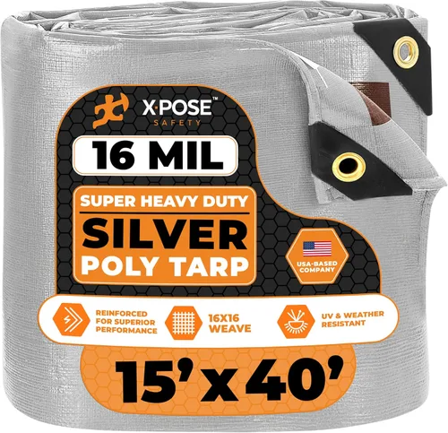 Vista 99 de Xpose Safety - Lona protectora de polietileno de 4 x 20 pies, 16 mil o 0.4mm de grosor, resistente y reforzada para evitar desgarros, resistente a
