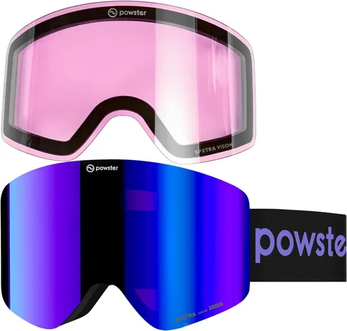 Vista 29 de Powster Ski Goggles Snow OTG Snowboard Goggles Magnetic Interchangeable Lens Frameless UV Protection Anti-fog mobile Skating