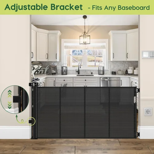 Vista 8 de Puertas retráctiles reforzadas de 33 pulgadas de alto x 55 pulgadas de ancho para puertas, paquete de 2, color negro