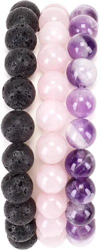 Vista 22 de Colección Cherry Tree - Pulseras de cuentas de gemas para mujeres y hombres, tamaños pequeños, medianos y grandes, cuentas redondas de 8 mm Cuarzo