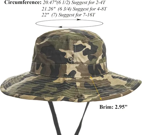 Vista 4 de Sombrero de camuflaje para niños, sombrero para el sol, sombrero, sombrero, boonie, safari, 2-14 años Sombrero de camuflaje para niños de 2 a 14