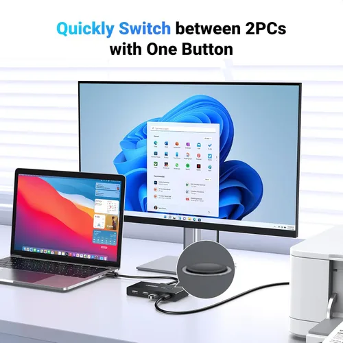 Vista 3 de UGREEN Selector de interruptor USB, 2 computadoras que comparten 4 dispositivos USB 2.0, concentrador de caja de conmutadores periféricos USB 2.0