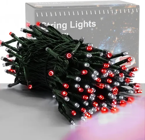 Vista 14 de Iluminación del hogar de 66 pies. Mini luces decorativas de Navidad de 200 luces LED de alambre verde, luces de hada estrellada enchufables, 8 modos