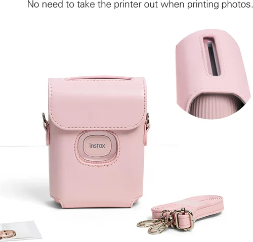 Vista 6 de MIni Link 2 - Funda de piel sintética para impresora Fujifilm Instax Mini Link 2 con correa de hombro ajustable Rosado