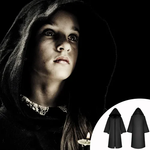 Vista 6 de BESPORTBLE Capa unisex de Halloween, capa de bruja vampiro, capa larga de terciopelo con capucha para disfraz de Halloween o cosplay
