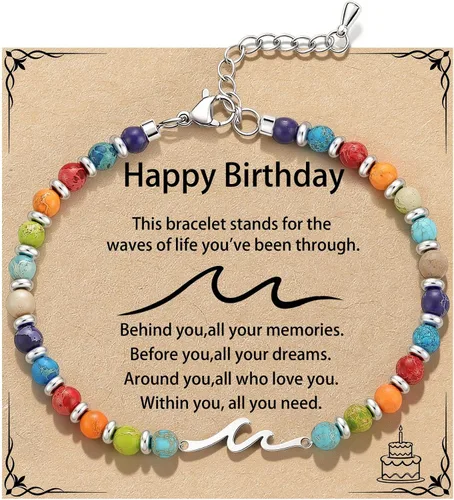 Vista 10 de Pulsera de onda/lazo/cruz para mujer, coloridas pulseras de cuentas de piedra natural, regalo único de amistad para mejor amiga, hermana, mejor