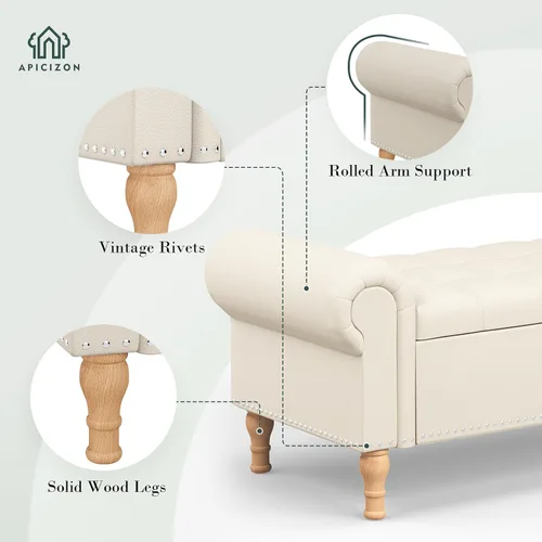 Vista 5 de Apicizon Banco de almacenamiento para dormitorio, banco de extremo de cama Piernas beige y naturales