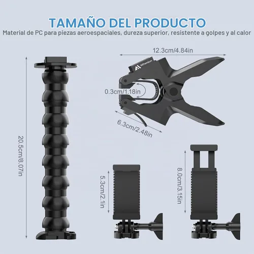 Vista 7 de Soporte de teléfono de cuello de cisne Soporte de clip de abrazadera para teléfono celular para poste de escritorio