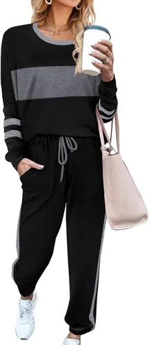Vista 87 de Aloodor conjunto deportivo de 2 piezas para mujer, con sudadera con cuello redondo, sin botones