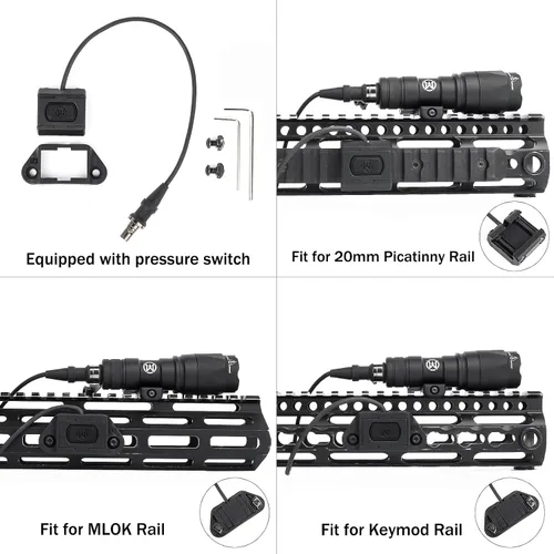 Vista 4 de M340 linterna táctica de 540 lúmenes con 2 bases giratorias, con botón de presión e interruptor de presión remoto, montaje de luz e interruptor de 1