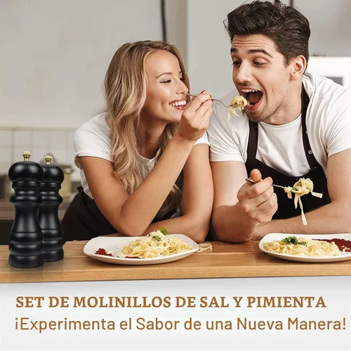 Vista 7 de Juego de 2 molinillos de sal y pimienta, molinillo de pimienta manual y molinillo de sal con rotor de cerámica ajustable y junta de acero Negro