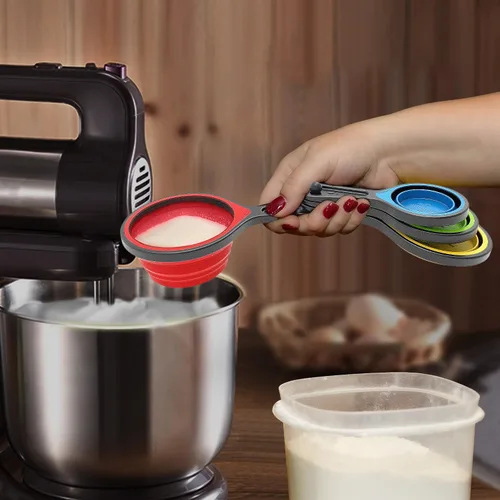 Vista 7 de Kaptron Juego de cucharas y tazas medidoras plegables de 8 piezas, varios tamaños, multicolor