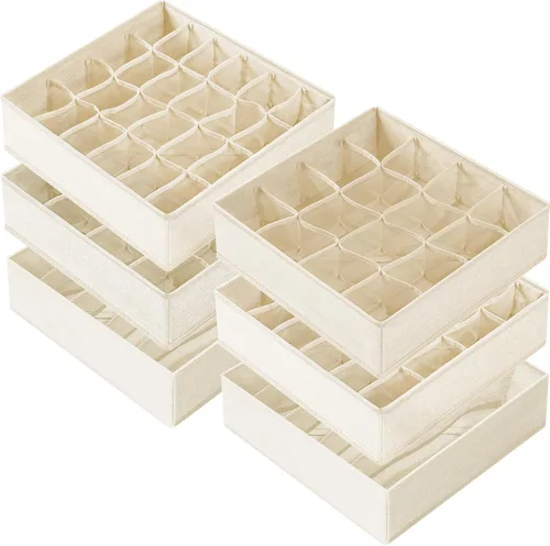Vista 11 de Criusia Paquete de 3 organizadores para cajones de ropa interior y calcetines, organizadores de armario y cómoda de 64 celdas con tela plegable