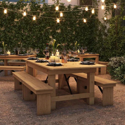 Vista 9 de Flash Furniture HERCULES Mesa de Granja Plegable Rectangular de Pino Macizo Rústico Antiguo de 7' x 40", Color Natural Claro