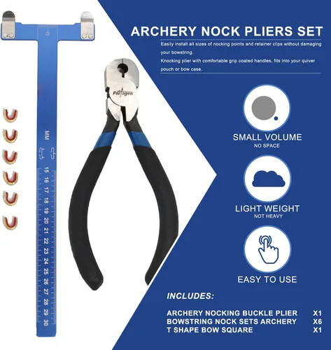 Vista 5 de Juego de alicates de cuerda de arco con arco en forma de T, flecha, regla cuadrada, hebillas para arco recurvo