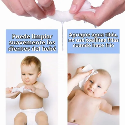 Vista 4 de Toallitas secas para bebé, hechas de 100% algodón, sin químicos, sin perfume, algodón ultra absorbente, pañuelos de uso húmedo y seco