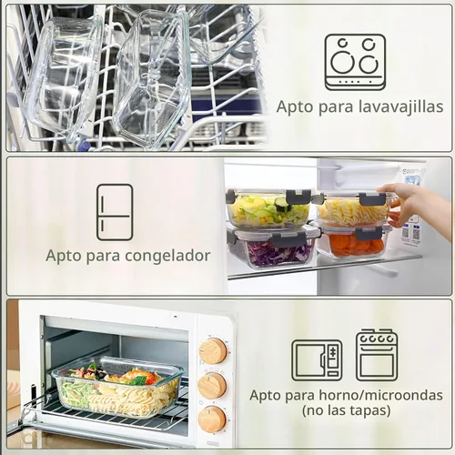 Vista 4 de [Paquete de 10] Contenedores de vidrio para preparación de comidas con tapas, recipientes de almacenamiento de alimentos MCIRCO con tapas de cierre