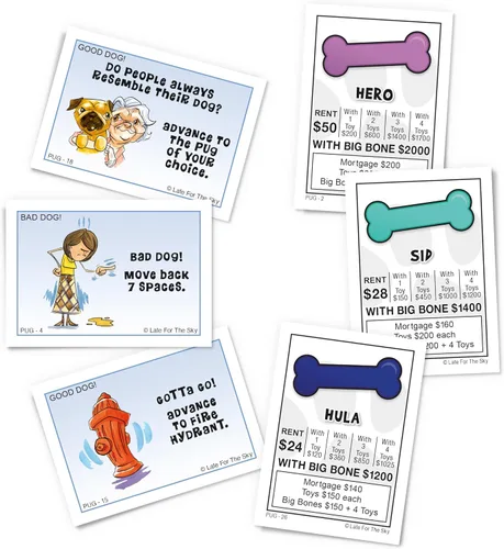Vista 3 de Late for the Sky Pug-Opoly Dog Juego de mesa - Pug Lovers Property Trading