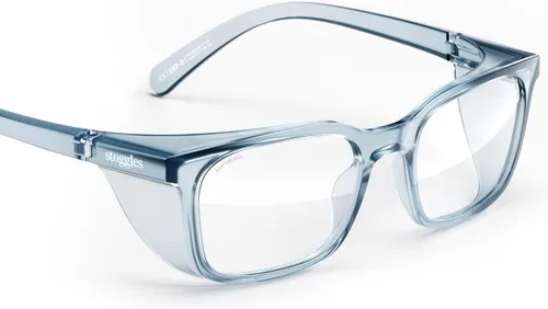 Vista 10 de Stoggles Lentes de seguridad con certificación Rectangular Z87.1, luz azul, lente de bloqueo UV, escudo superior y lateral, antivaho y elegantes