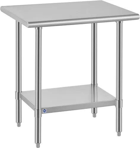 Vista 35 de ROCKPOINT Mesa de acero inoxidable para preparación y trabajo, 14x24 pulgadas; mesa de cocina comercial de metal NSF resistente con estante inferior