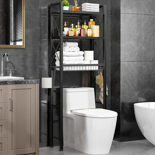 Vista 9 de Kalrin Over The Toilet Storage with X Shape Side Guardrail, 3-Tier Over Toilet Storage Rack with Drain Basket, Freestanding Bathroom Organizer for