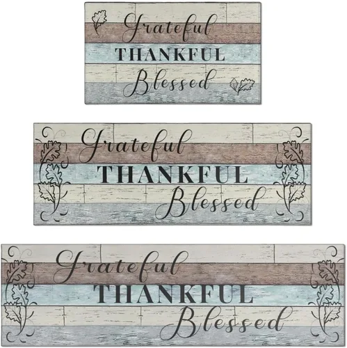 Vista 14 de Grateful Thankful Blessed - Juego de 2 alfombras de cocina antideslizantes beige y alfombrillas acolchadas cómodas para cocina, suelo de cocina