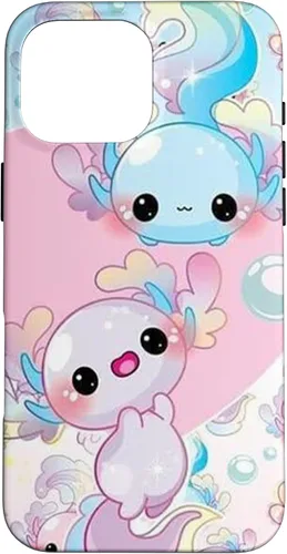 Vista 19 de Linda funda Kawaii Axolotl azul y rosa para iPhone 17