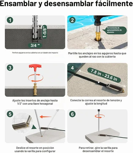 Vista 7 de VEVOR - Funda de seguridad para piscina de 12 x 24 pies, cubierta rectangular de seguridad para piscina subterránea de malla verde, cubierta