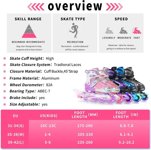 Vista 54 de MammyGol Patines en línea ajustables para niños y niñas, patines con ruedas iluminadas de 4 a 16 años