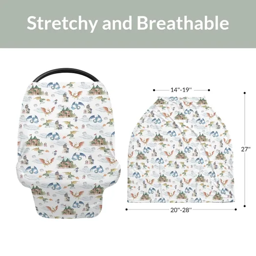 Vista 5 de Funda de asiento de coche de dragón y caballeros de cuento de hadas para bebés, dragones de fantasía, castillo de princesa, funda elástica 5 en 1