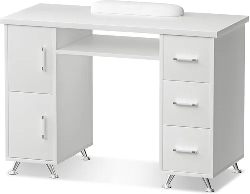 Vista 14 de Mesa de manicura, mesa de uñas, estación de mesa de uñas, resistente a acetona, cojín de muñeca, 3 cajones y 2 gabinetes Acetone-resistant