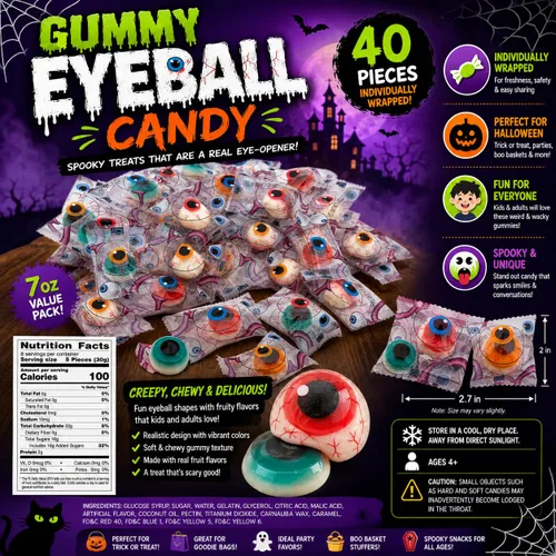 Vista 2 de Fun Express - Paquete a granel de caramelos de globo ocular de gomitas para Halloween, 40