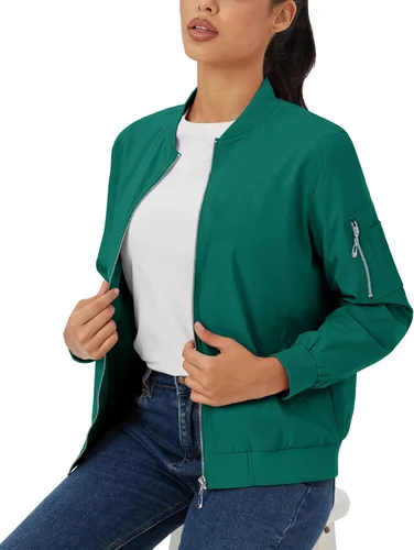 Vista 3 de MAGCOMSEN Chaquetas bomber para mujer, chaqueta casual con cremallera y 3 bolsillos, abrigo de primavera