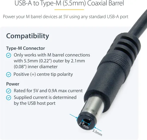 Vista 2 de StarTech - Cable de alimentación USB a tipo M de 3 pies