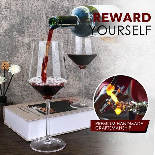 Vista 2 de Chouggo Juego de 6 copas de vino, cristal soplado a mano para vino tinto o blanco, 15 onzas, hechas a mano por artesanos, regalos para mujeres