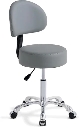 Vista 11 de Silla redonda con respaldo, acolchado grueso y resistente, taburete giratorio con ruedas, taburete ajustable con ruedas (con respaldo, negro)