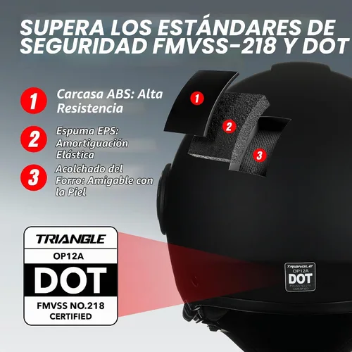 Vista 5 de TRIANGLE Casco de motocicleta convertible de cara completa aprobado por DOT Negro